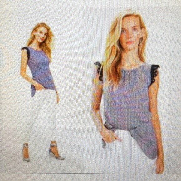 CAbi #5727 lace flutter top XS - navy white - Picture 1 of 5